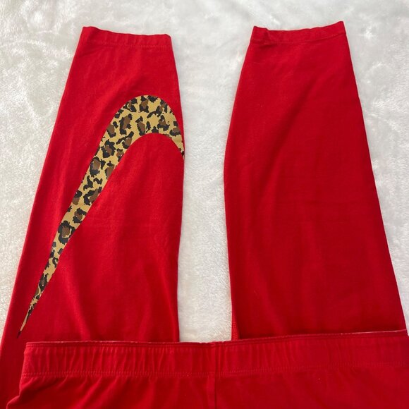 Nike Animal Print Leggings Women's Size XL Red Leopard Swoosh Cotton Spandex - Picture 9 of 12